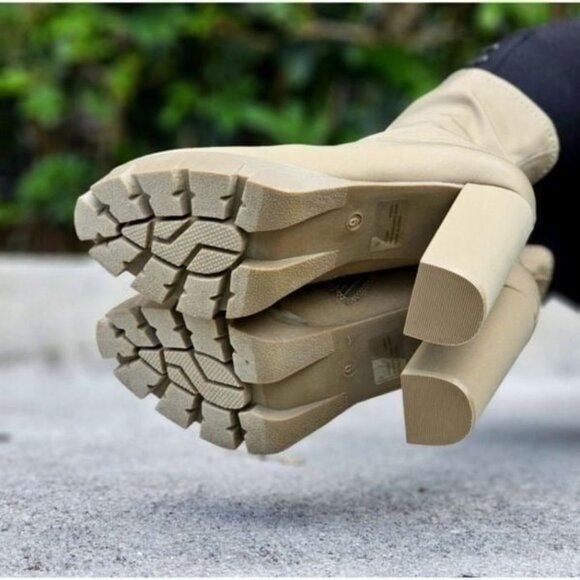 Women's Platform Ankle Chunky Heel Boots Taupe Color - Picture 5 of 5